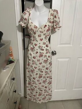 Ivory Floral Maxi Dress with Puff Sleeves
